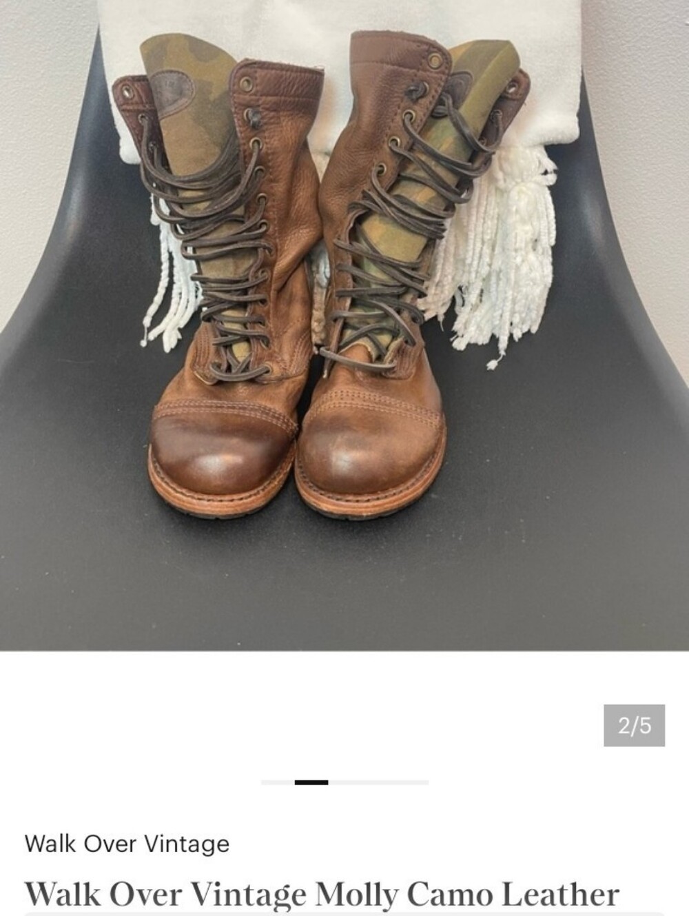 Walk Over Vintage Molly Camo Leather Combat Boots